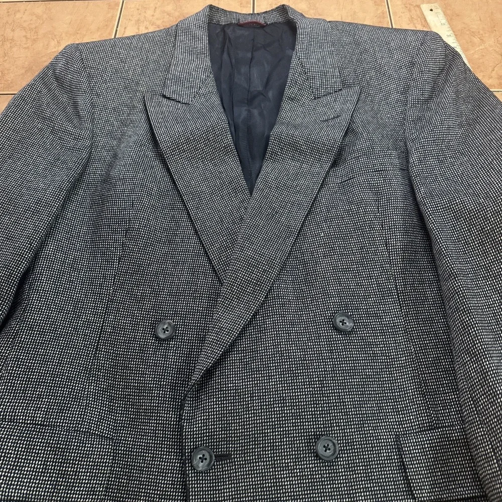 VTG Bespoke Hart Schaffner Marx Double Breasted Blazer Jacket Gray Silk Wool 42L